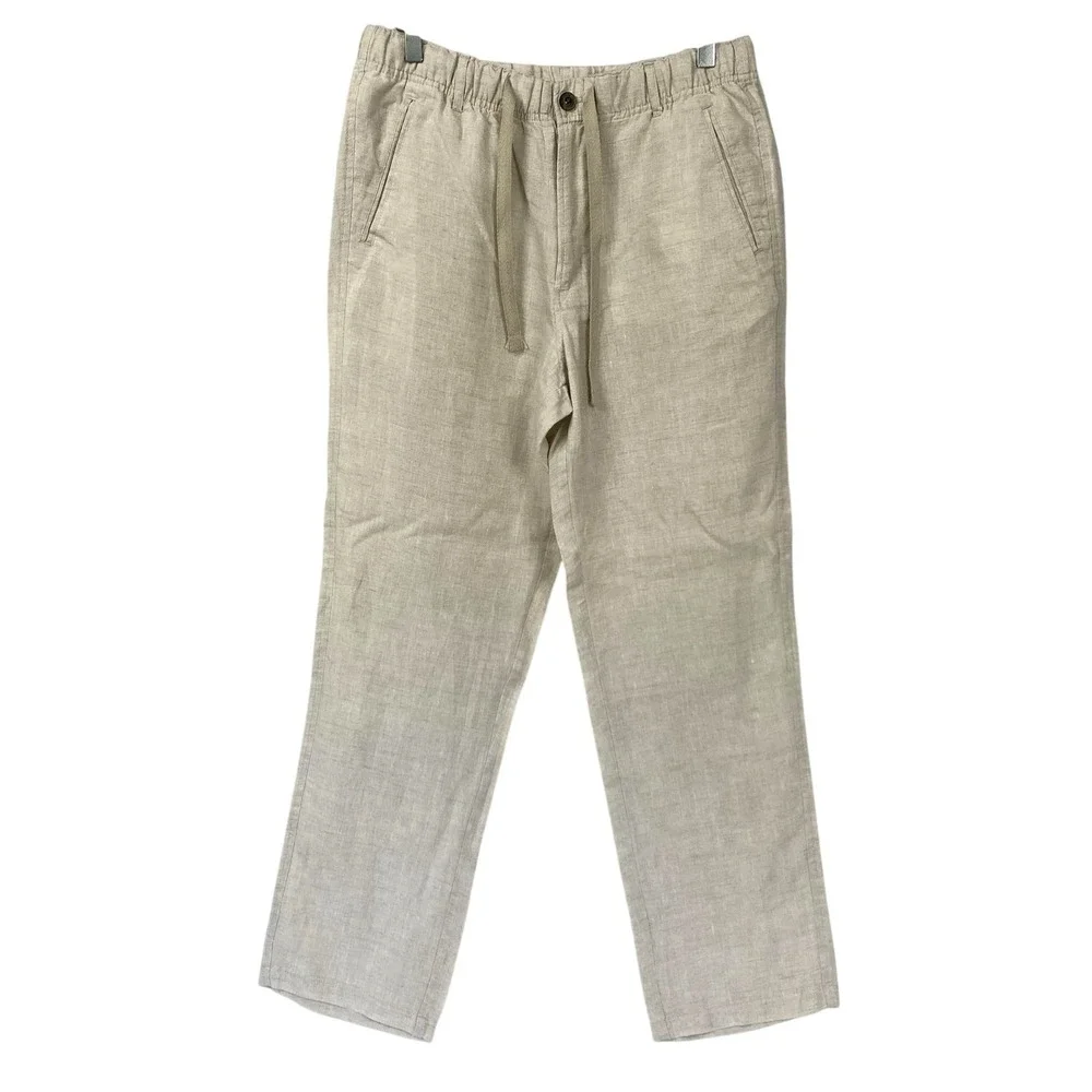 Tasso Elba Pants Mens 38x29 Beige 100% Linen Drawstring Elastic Waist 32x30
